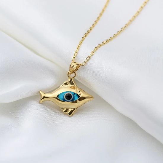 Fish Dainty Evil Eye Style 925 Sterling Silver Pendant - Sade 925 Silver Jewelry