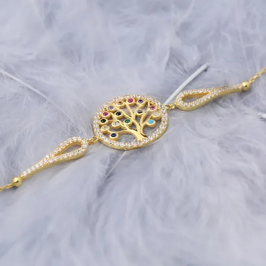 Mix CZ Life Of Tree Dainty 925 Sterling Silver Bracelet