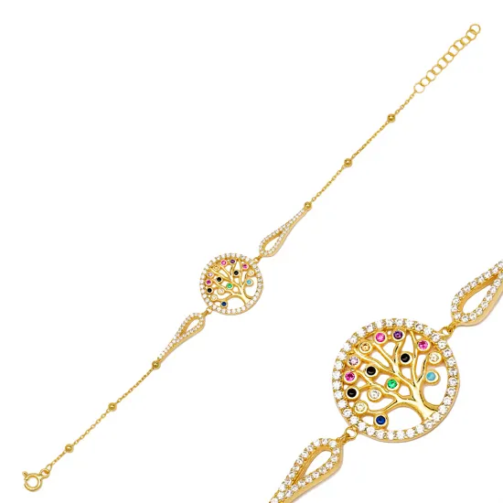 Mix CZ Life Of Tree Dainty 925 Sterling Silver Bracelet