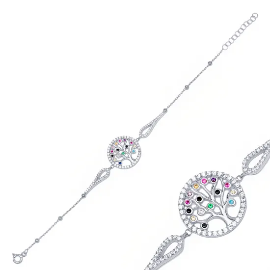 Mix CZ Life Of Tree Dainty 925 Sterling Silver Bracelet