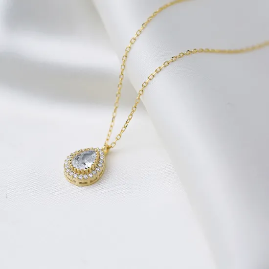 Fashionable CZ Stone Pear Shape Charm Necklace Pendant Turkish 925 Sterling Silver Jewelry Fashionable CZ Stone Pear Shape Charm Necklace Pendant Turkish 925 Sterling Silver Jewelry