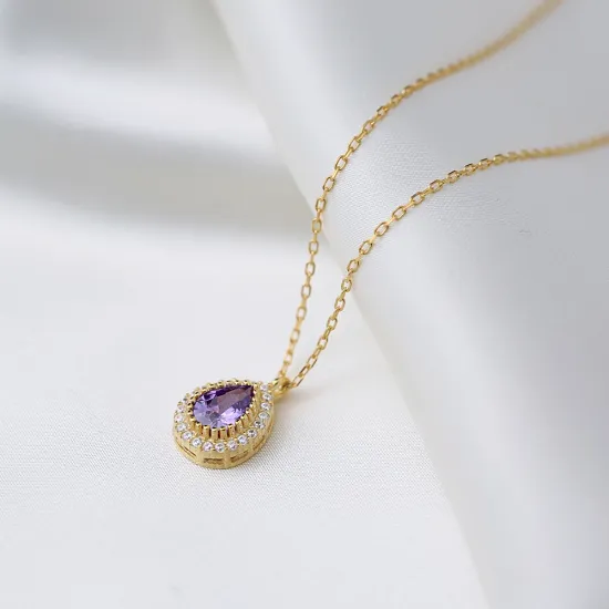 Amethyst Pear 925 Sterling Silver Necklace