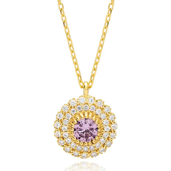 Round Design Amethyst Stone Women Charm Pendant Necklace 925 Sterling Silver Jewelry Round Design Amethyst Stone Women Charm Pendant Necklace 925 Sterling Silver Jewelry
