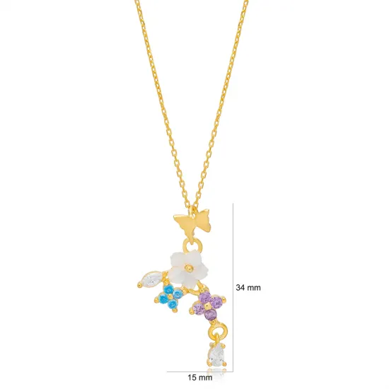 Multicolor Fresh Simple Summer Collection Flower Butterfly Charm Necklace Pendant Turkish 925 Sterling Silver Jewelry Multicolor Fresh Simple Summer Collection Flower Butterfly Charm Necklace Pendant Turkish 925 Sterling Silver Jewelry