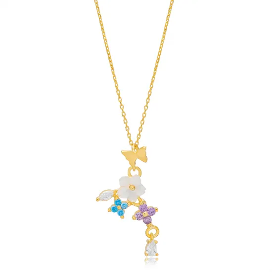 Multicolor Fresh Simple Summer Collection Flower Butterfly Charm Necklace Pendant Turkish 925 Sterling Silver Jewelry Multicolor Fresh Simple Summer Collection Flower Butterfly Charm Necklace Pendant Turkish 925 Sterling Silver Jewelry