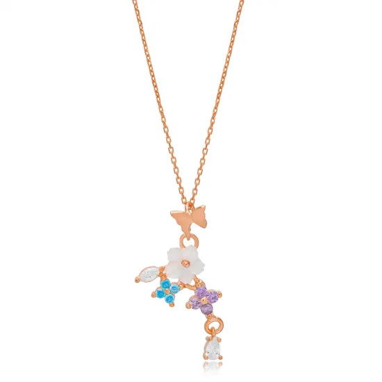 Multicolor Fresh Simple Summer Collection Flower Butterfly Charm Necklace Pendant Turkish 925 Sterling Silver Jewelry Multicolor Fresh Simple Summer Collection Flower Butterfly Charm Necklace Pendant Turkish 925 Sterling Silver Jewelry