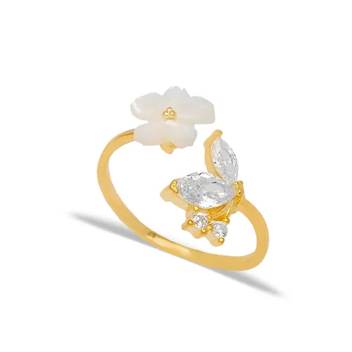 Delicate CZ Flower Adjustable Women 925 Silver Ring