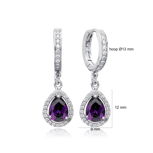 Amethyst Pear Drop Shape Dangle 925 Silver Earrings