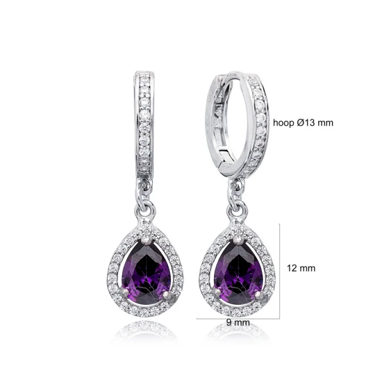 Amethyst Pear Drop Shape Dangle 925 Silver Earrings | 925 Sterling Silver Wholesale | Sade Silver Amethyst Pear Drop Shape Dangle 925 Silver Earrings - Sade 925 Silver Jewelry
