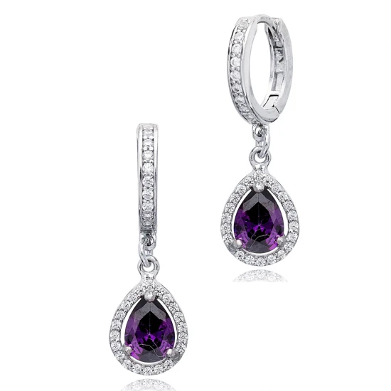 Amethyst Pear Drop Shape Dangle 925 Silver Earrings | 925 Sterling Silver Wholesale | Sade Silver Amethyst Pear Drop Shape Dangle 925 Silver Earrings - Sade 925 Silver Jewelry