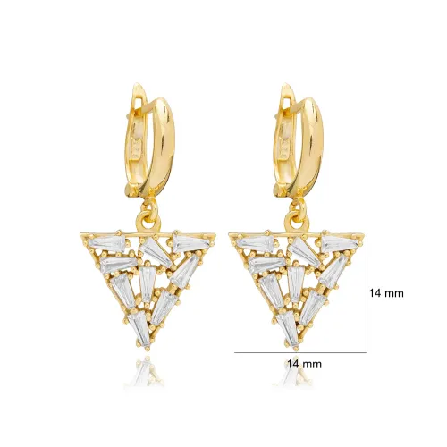 Geometric Dangle Clip On Triangle Shape Silver Earrings