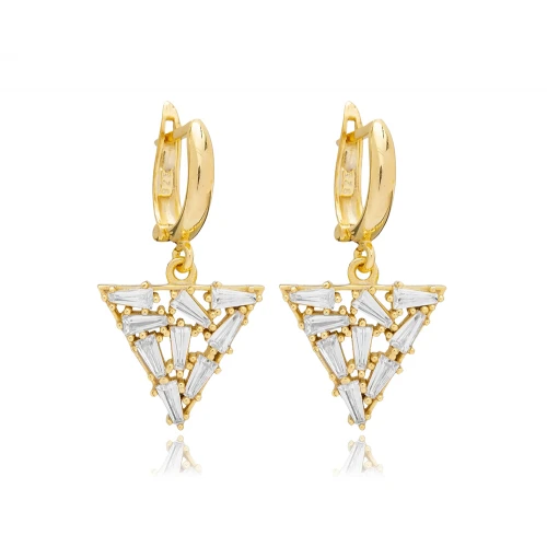 Geometric Dangle Clip On Triangle Shape Silver Earrings