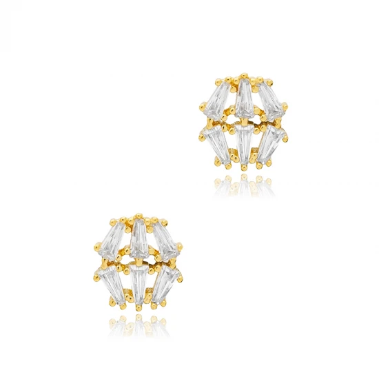 Geometric CZ Baguette 925 Sterling Silver Earrings