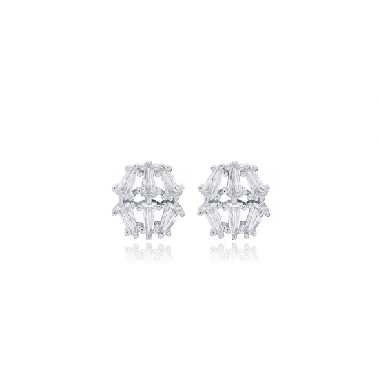 Geometric CZ Baguette 925 Sterling Silver Earrings