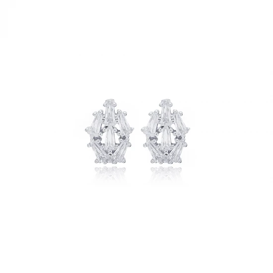 CZ Baguette Minimalist 925 Sterling Silver Earrings