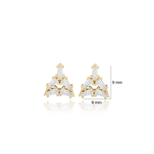 Triangle CZ Baguette Sterling Silver Earrings