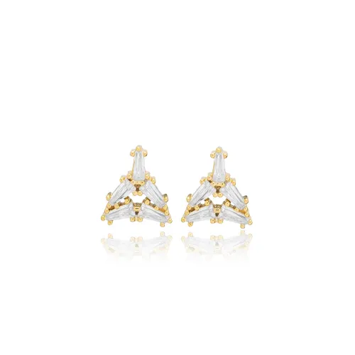 Triangle CZ Baguette Sterling Silver Earrings