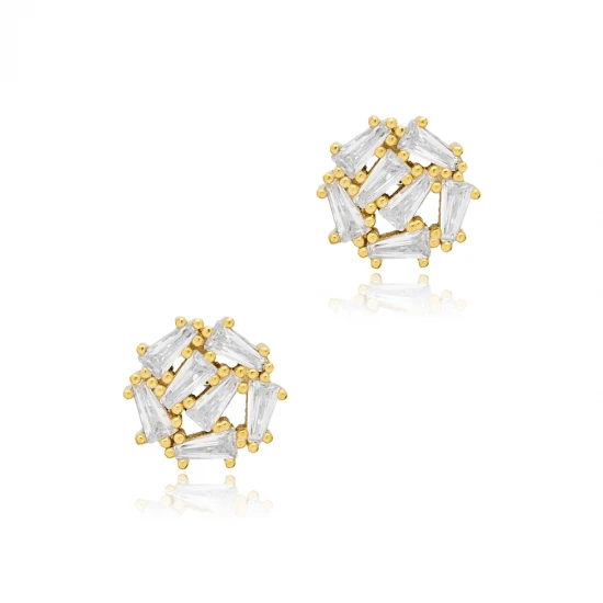 Round CZ Baguette 925 Sterling Silver Earrings