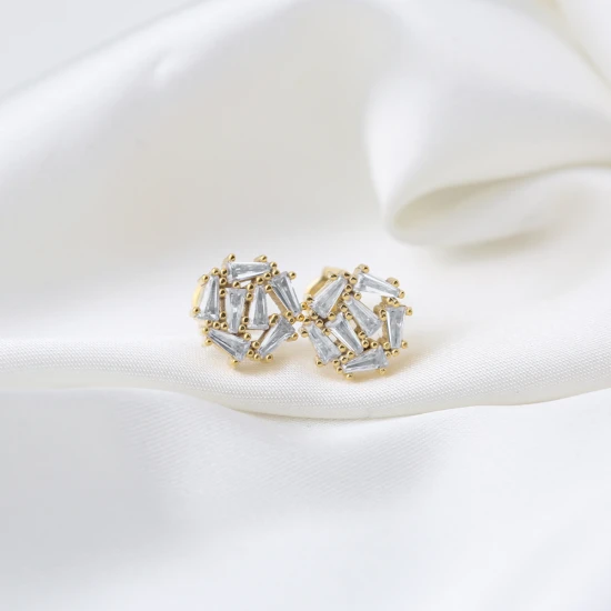 Round CZ Baguette 925 Sterling Silver Earrings