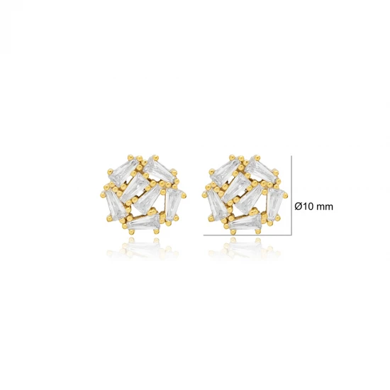 Round CZ Baguette 925 Sterling Silver Earrings