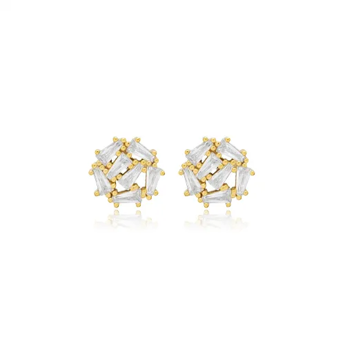 Round CZ Baguette 925 Sterling Silver Earrings