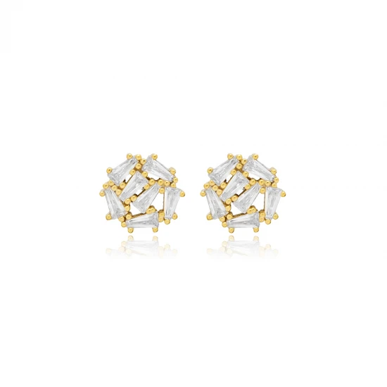 Round CZ Baguette 925 Sterling Silver Earrings