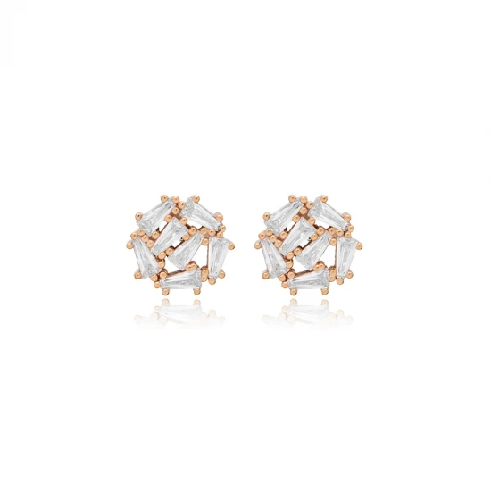 Round CZ Baguette 925 Sterling Silver Earrings