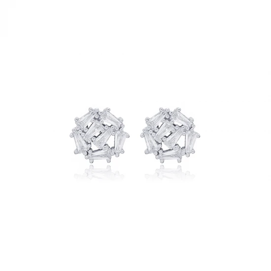 Round CZ Baguette 925 Sterling Silver Earrings
