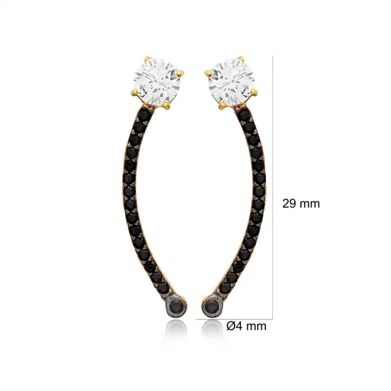 Geometric Round Shape Minimalist Cuff Climber Earrings CZ Stone 925 Sterling Silver Jewelry