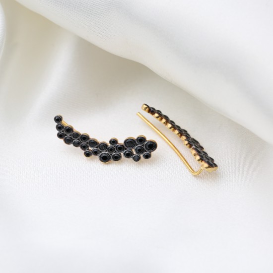Stylish Round Design Black Zircon Stone Ear Cuff Climber Earrings Handmade 925 Silver Jewelry