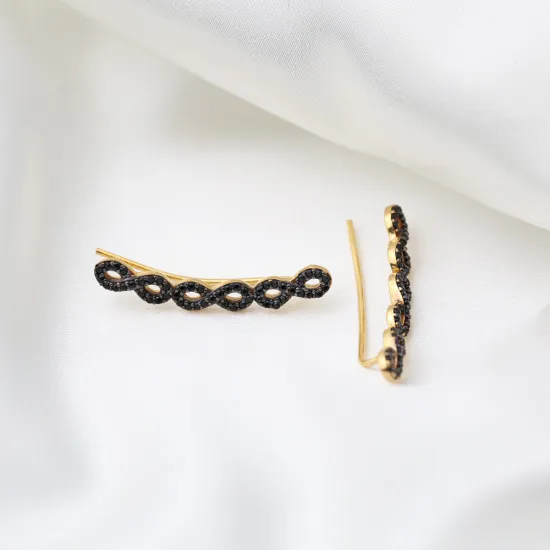 Infinity Stylish Black CZ Climber 925 Silver Earrings Infinity Stylish Black CZ Climber 925 Silver Earrings