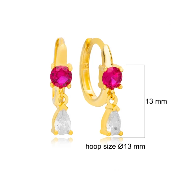 Pear Drop Shape Ruby CZ Women Sterling Silver Earrings | 925 Sterling Silver Wholesale | Sade Silver Pear Drop Shape Ruby CZ Women Sterling Silver Earrings - Sade 925 Silver Jewelry