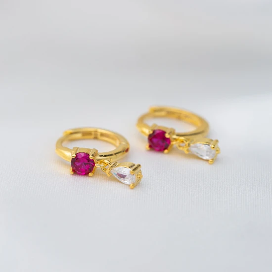 Pear Drop Shape Ruby CZ Women Sterling Silver Earrings | 925 Sterling Silver Wholesale | Sade Silver Pear Drop Shape Ruby CZ Women Sterling Silver Earrings - Sade 925 Silver Jewelry