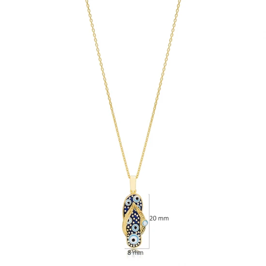 Slipper Shape Evil Eye Summer Sterling Silver Pendant | 925 Sterling Silver Wholesale | Sade Silver Slipper Shape Evil Eye Summer Sterling Silver Pendant - Sade 925 Silver Jewelry