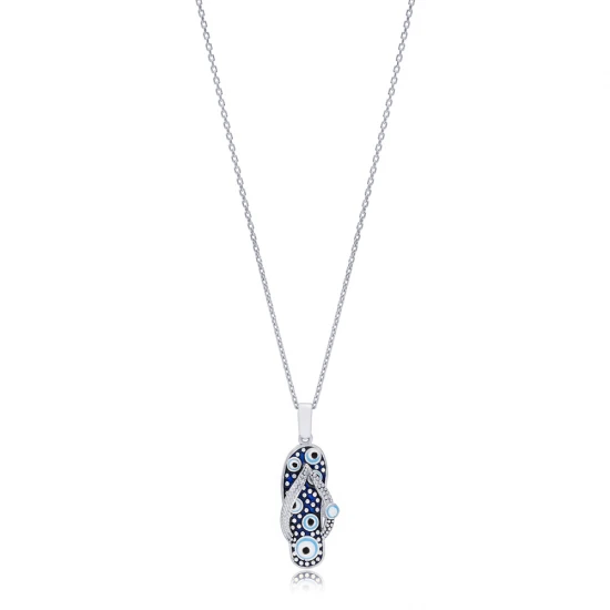 Slipper Shape Evil Eye Summer Sterling Silver Pendant | 925 Sterling Silver Wholesale | Sade Silver Slipper Shape Evil Eye Summer Sterling Silver Pendant - Sade 925 Silver Jewelry