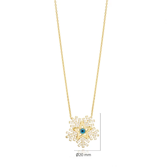 Snowflake And Evil Eye CZ 925 Sterling Silver Pendant