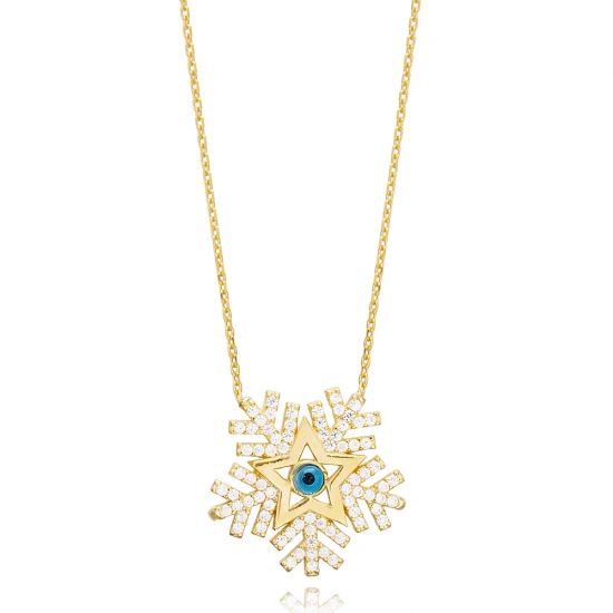 Snowflake And Evil Eye CZ 925 Sterling Silver Pendant