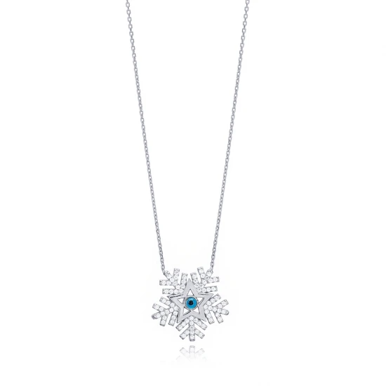 Snowflake And Evil Eye CZ 925 Sterling Silver Pendant