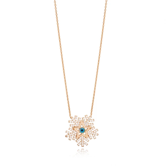 Snowflake And Evil Eye CZ 925 Sterling Silver Pendant