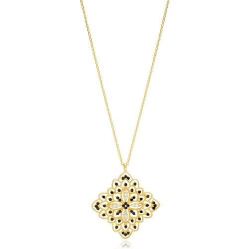 Black And Clear CZ Flower 925 Sterling Silver Necklace