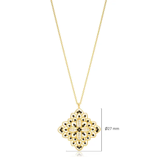 Black And Clear CZ Flower 925 Sterling Silver Necklace
