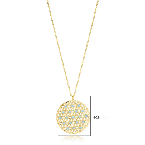 Tradational Round Shape Aquamarine Stone Flower Design Necklace Turkish Wholesale 925 Sterling Silver Jewelry Tradational Round Shape Aquamarine Stone Flower Design Necklace Turkish Wholesale 925 Sterling Silver Jewelry