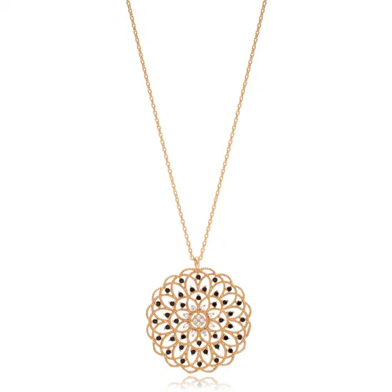 Elegant Black Zircon Stone Round Flower Design Necklace Pendant Wholesale 925 Sterling Silver Jewelry Elegant Black Zircon Stone Round Flower Design Necklace Pendant Wholesale 925 Sterling Silver Jewelry