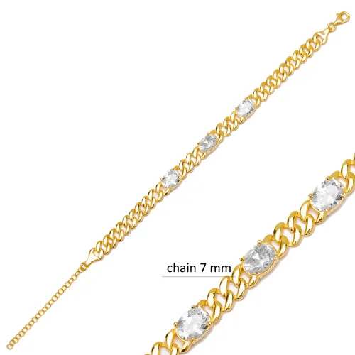 Oval CZ Gourmet Chain 925 Sterling Silver Bracelet Oval CZ Gourmet Chain 925 Sterling Silver Bracelet