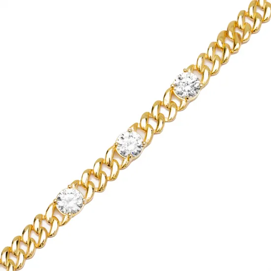 Round CZ Gourmet Chain 925 Sterling Silver Bracelet