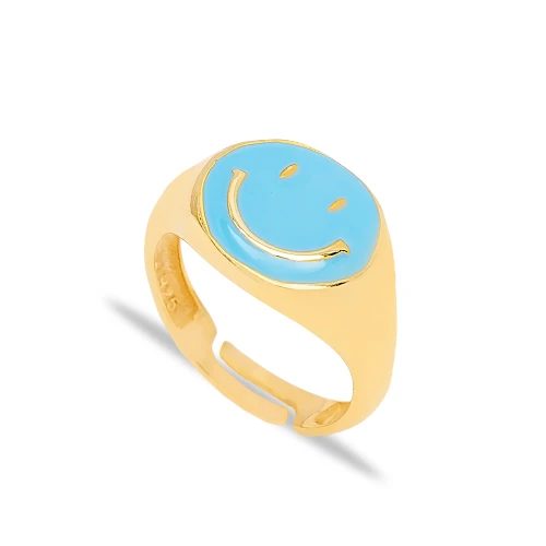 Blue Enamel Smile Emoji 925 Sterling Silver Ring