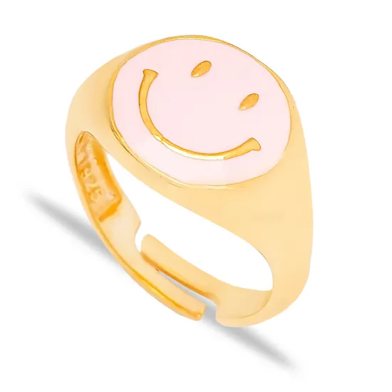 Pink Enamel Smile Design Emoji Ring Handmade Wholesale 925 Sterling Silver Jewelry Pink Enamel Smile Design Emoji Ring Handmade Wholesale 925 Sterling Silver Jewelry