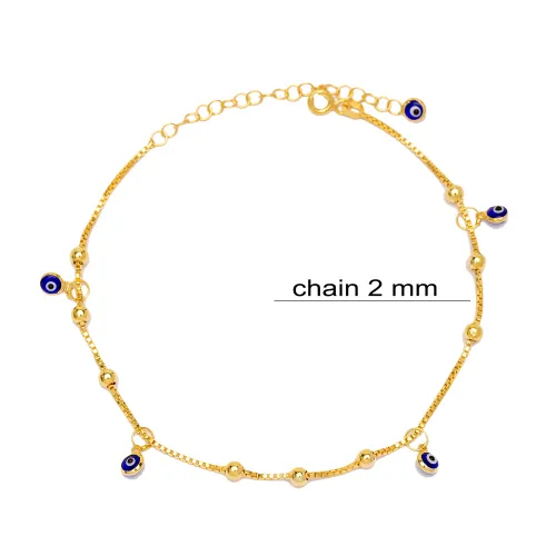 Shaker Evil Eye Ball Square Chain Women Silver Anklet Shaker Evil Eye Ball Square Chain Women Silver Anklet