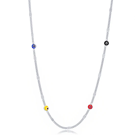 Multicolor Beaded Chain 925 Sterling Silver Necklace Multicolor Beaded Chain 925 Sterling Silver Necklace