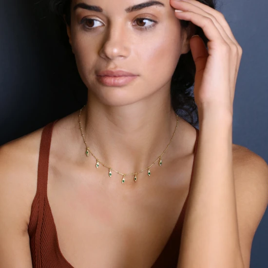 Emerald Minimalist Women Shaker 925 Silver Necklace | 925 Sterling Silver Wholesale | Sade Silver Emerald Minimalist Women Shaker 925 Silver Necklace - Sade 925 Silver Jewelry